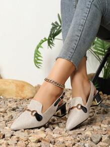 Fall/Winter 2025 Stylish Slingback Mules Women's Shoes With Pointed Toe, Thick Heel And Metal Buckle, Elegant, Women Pumps,Elegant - Apricot - View 5