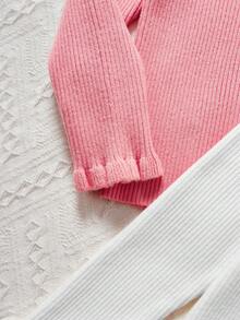 SHEIN 女小童2入組褶邊小高領套頭毛衣 - 彩色 - 查看 3