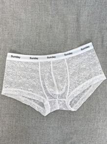 男士字母織帶花卉蕾絲內褲 - 白色 - 查看 5