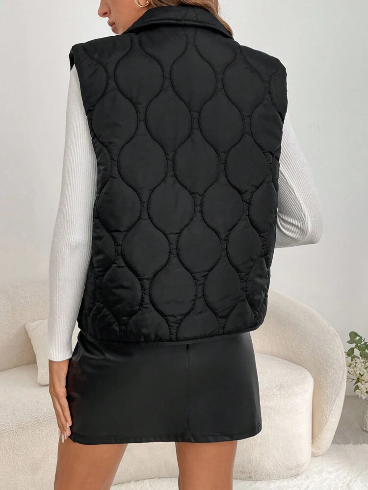Flap Detail Sleeveless Onion Quilted Coat In Fall/Winter