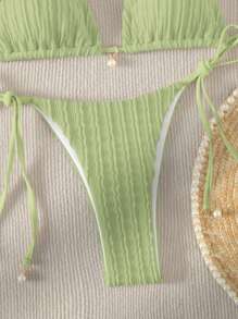 Swim Mod Summer Beach Halter Triangle Tie Side Bikini Set