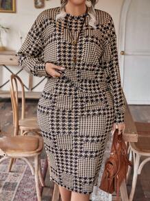 EMERY ROSE Plus Houndstooth Print Sweatshirt & Skirt - Multicolor - View 5