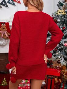 Chiquease 落肩袖小絨球細節毛衣和針織裙 - 紅色 - 查看 2