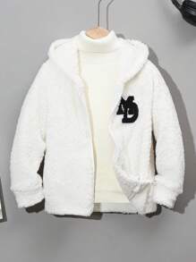 Cậu bé Tween Thư được vá áo có mũ Áo khoác Teddy Không có áo len - Màu be - Xem 1