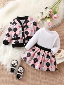 女嬰卡通圖案夾克和半身裙和T恤