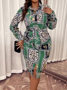 SHEIN Clasi Hơn In Da báo & Dây chuyền Thắt lưng Váy sơ mi - Nhiều màu - Xem 6