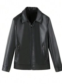 Chaqueta de cuero sintético con cremallera y manga larga para hombre, para otoño e invierno