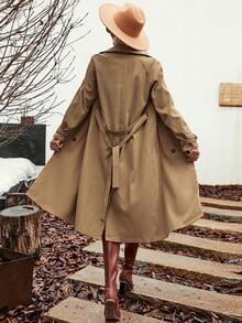 SHEIN Frenchy Đôi ngực Thắt lưng Áo khoác Trench - Màu Khaki - Xem 2