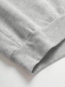 SHEIN EZwear 大碼字母圖案加絨內裏運動衫 - 灰色 - 查看 7