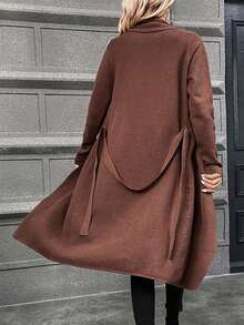 SHEIN Essnce Dual Pocket Open Front Belted Cardigan - Brown - View 2