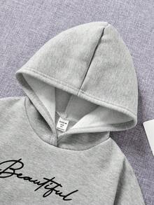 SHEIN Tween Girl Letter Graphic Kangaroo Pocket Sweatshirt - Light Grey - View 3