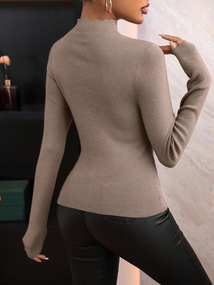 Cut Out Front Mock Neck Knit Pullover Fall Winter Sweater