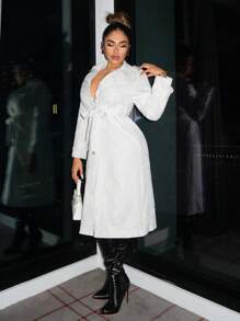 SHEIN SXY Button Front Belted Trench Coat
