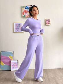 SHEIN EZwear Conjunto De Dos Piezas Morado Para Mujer De Qutie - Púrpura malva - Ver 5