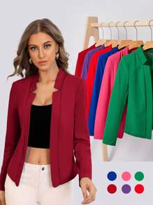 BizChic Women's Lightweight Open Front Blazer Jacket, Basic Top For Urban Commute, Minimalist & Fashionable Business Casual Outerwear For Office Wear In Fall/Winter - Burgundy - View 1