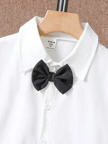 Cậu bé Tween Chất rắn Áo sơ mi & Quần Suspender & Nơ thắt - trắng - Xem 4