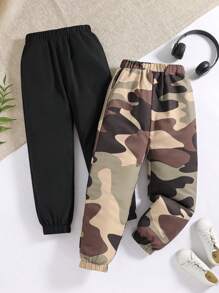 Tween Boy 2pcs Elastic Waist Slant Pocket Pants - Multicolor - View 1