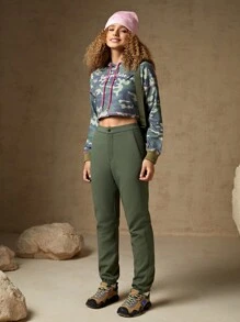 In My Nature Graphic Zip Pocket Pants Hiking Women Clothes - Army Green - View 4