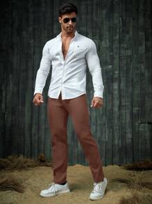 GENTILAND 男士素色斜口袋西裝褲 - 棕色 - 查看 5