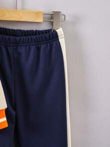 SHEIN Young Boy Letter Patched Striped Trim Varsity Jacket & Sweatpants Without Tee - Royal Blue - View 7