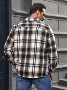 Manfinity Homme Men Plus Plaid Print Pocket Patched Overcoat