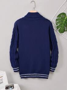 青少年男孩麻花編織條紋飾邊前紐扣開襟衫