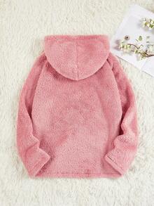 Chiquease Chất rắn Thả vai Teddy áo có mũ Áo thun - Bụi hồng - Xem 2