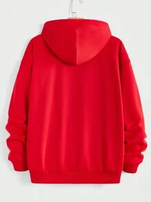 Manfinity RebelGame Loose Fit Men's Letter Graphic Zip Up Hoodie Without T-Shirt - Red - View 2