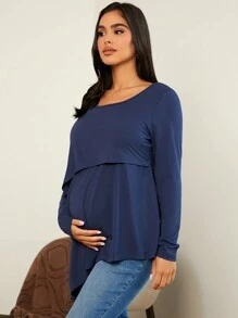 SHEIN Maternidad Camiseta unicolor amamantamiento - Burdeos - Ver 3