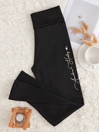 Pantalon Thermique Chaud Avec Broderie De Lettres Pour Femme