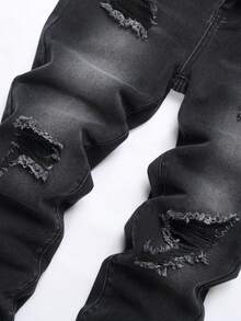 Tween Boy Ripped Frayed Bleach Wash Jeans - Black - View 3