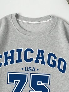 SHEIN EZwear 大碼字母圖案加絨內裏運動衫 - 灰色 - 查看 6