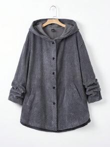 SHEIN LUNE Hơn Nút Thông qua Áo trùm đầu - Màu xám đen - Xem 1