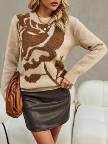 SHEIN Unity Graphic Pattern Sweater - Khaki - View 1
