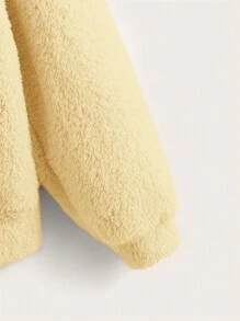 SHEIN Qutie 3D Ear Design Teddy Hoodie - Yellow - View 3