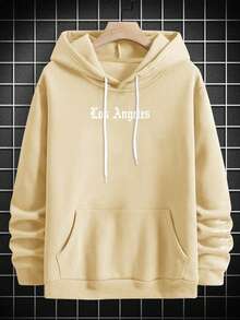 Manfinity Nam Plus Đồ họa Khẩu hiệu Thả vai Hoodie - Màu Khaki - Xem 2