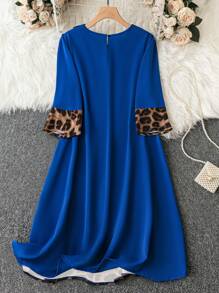 EMERY ROSE Talla grande Vestido con estampado de leopardo ribete en contraste - Multicolor - Ver 2