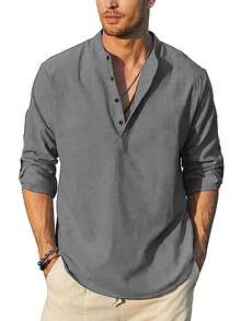 Men Solid Half Button Shirt - Grey - View 3