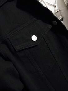 Manfinity EMRG Men Plus Slogan & Butterfly Print Denim Jacket Without Hoodie - Black - View 5