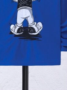 SHEIN Leap Crew 青少年男孩休闲印花圆领宽松长袖纯色针织 T 恤 - 藍色 - 查看 5