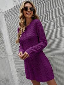 SHEIN Unity 麻花編織毛衣洋裝不附腰帶 - 紫羅蘭色 - 查看 3