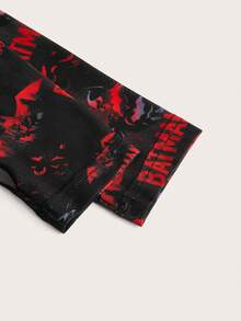 Batman X ROMWE Letter & Cartoon Graphic Contrast Stitch Crop Tee With Arm Sleeve - Multicolor - View 9