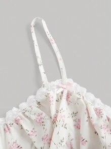 SHEIN MOD 大花朵印花收紋胸長款夏季背心連身裙 - 粉色 - 查看 4