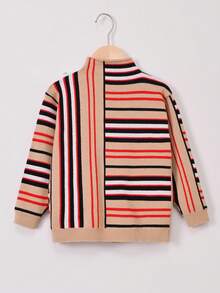 SHEIN 女小童塊狀條紋圖案小高領套頭毛衣 - 彩色 - 查看 2