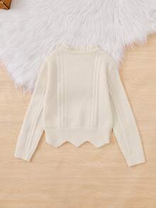 SHEIN Bé gái tuổi teen Chất rắn Xoắn Dan Áo len - Màu be - Xem 2