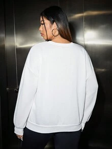 SHEIN EZwear Plus Figure & Slogan Graphic Drop Shoulder Sweatshirt - White - View 2