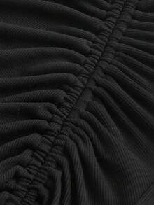 SHEIN MOD Solid Drawstring Cami Top & Split Thigh Skirt - Black - View 3