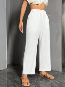 SHEIN LUNE Solid Slant Pocket Straight Leg Pants