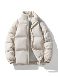 Men's Long Sleeve Solid Color Casual Stand Collar Padded Coat, Autumn/Winter