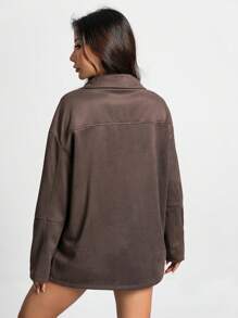 SHEIN Unity Solid Button Front Drop Shoulder Coat - Brown - View 2